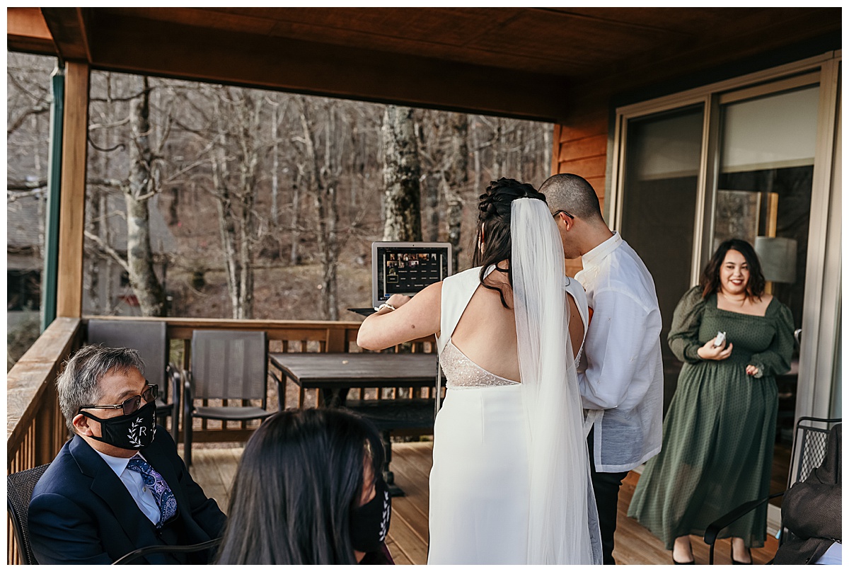 Covid wedding, talking to family via zoom