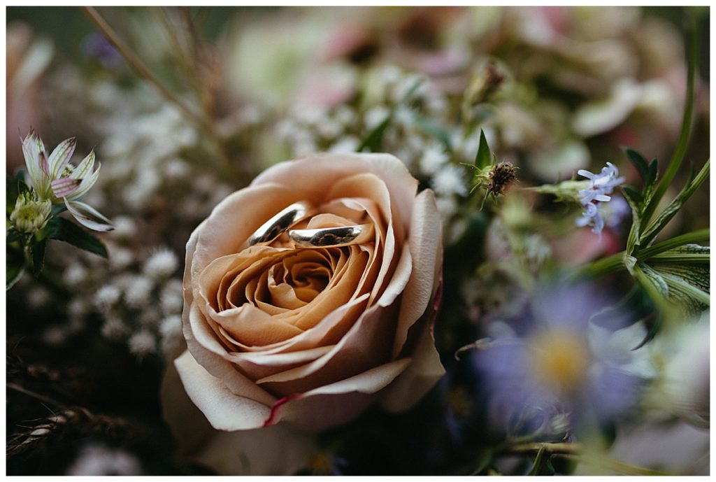 wedding rings on a flower